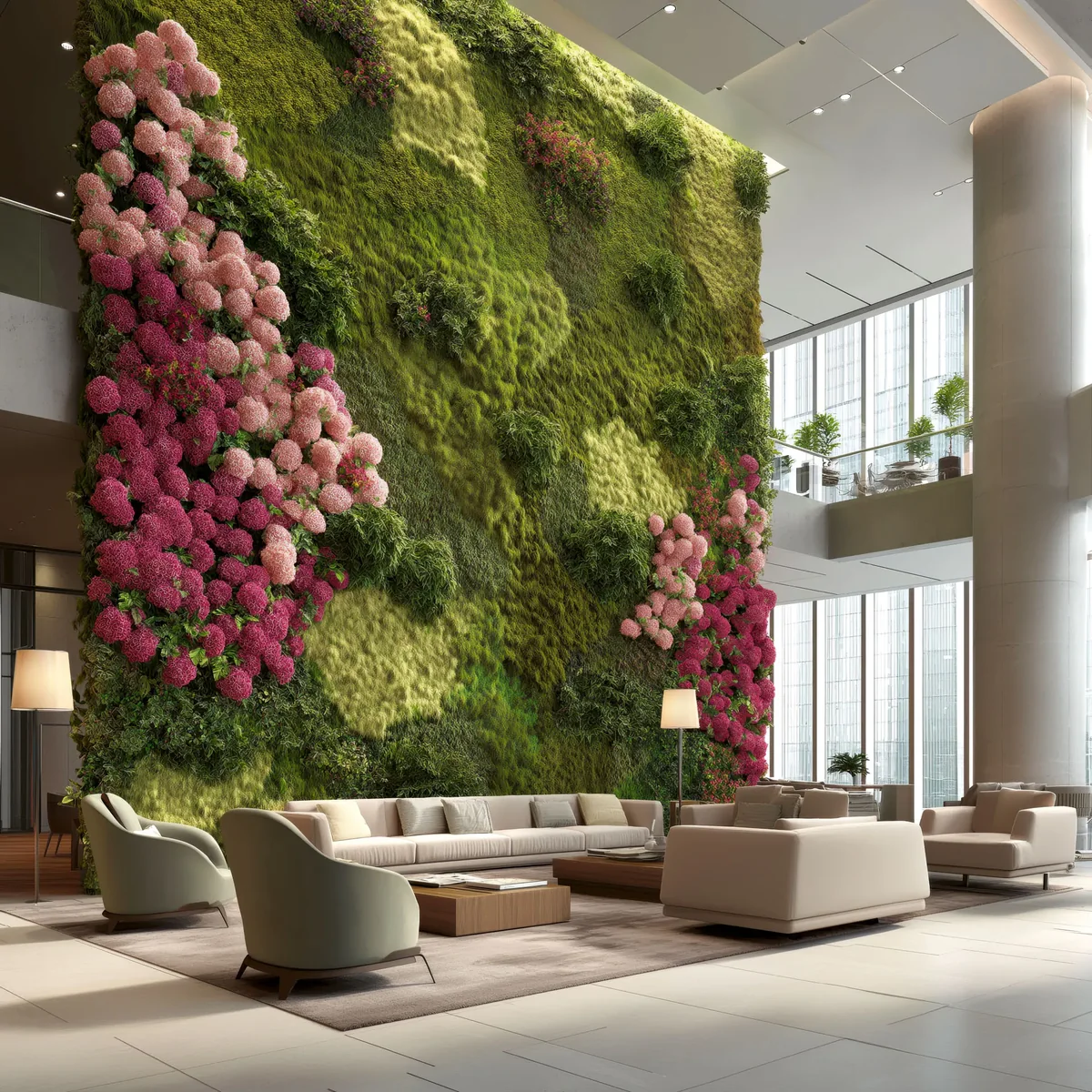 A moss wall in a luxury lobby — a major project by MOOSMOOS